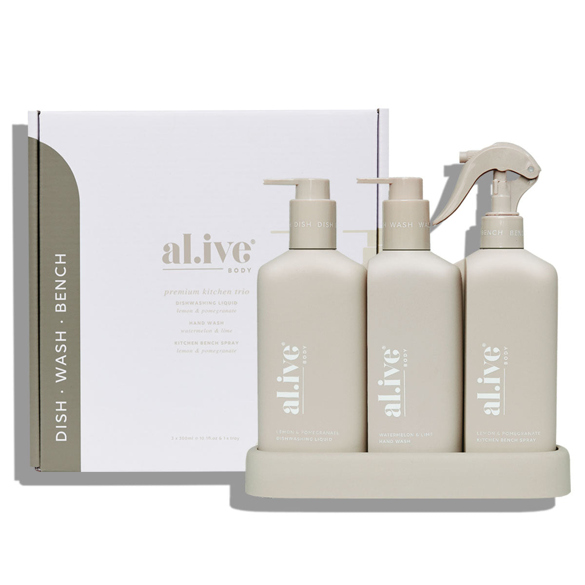 al.ive Premium Kitchen Trio - Dishwashing Liquid, Hand Wash & Bench Spray