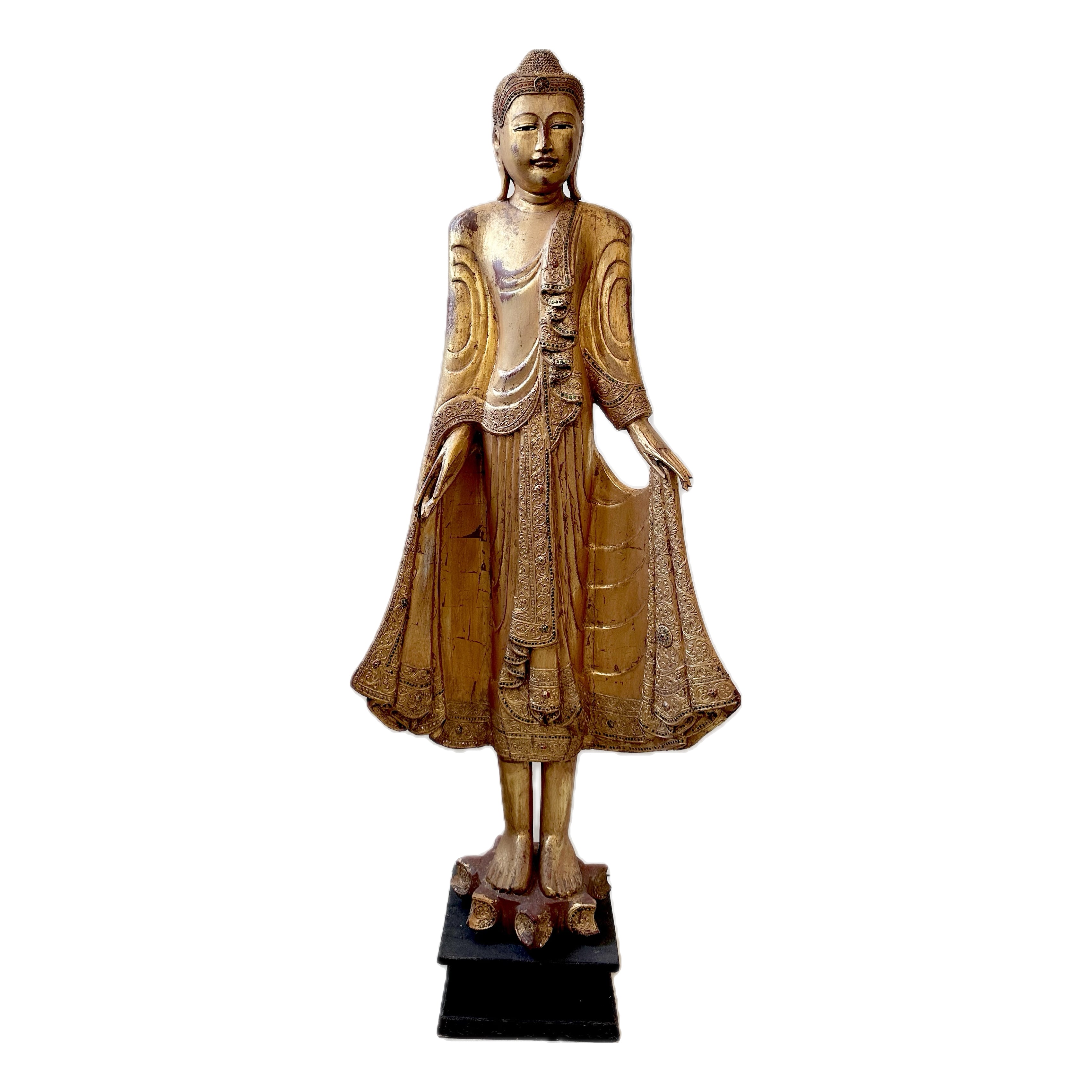 Large Antique Mandalay Gilt Wood Buddha 160cm