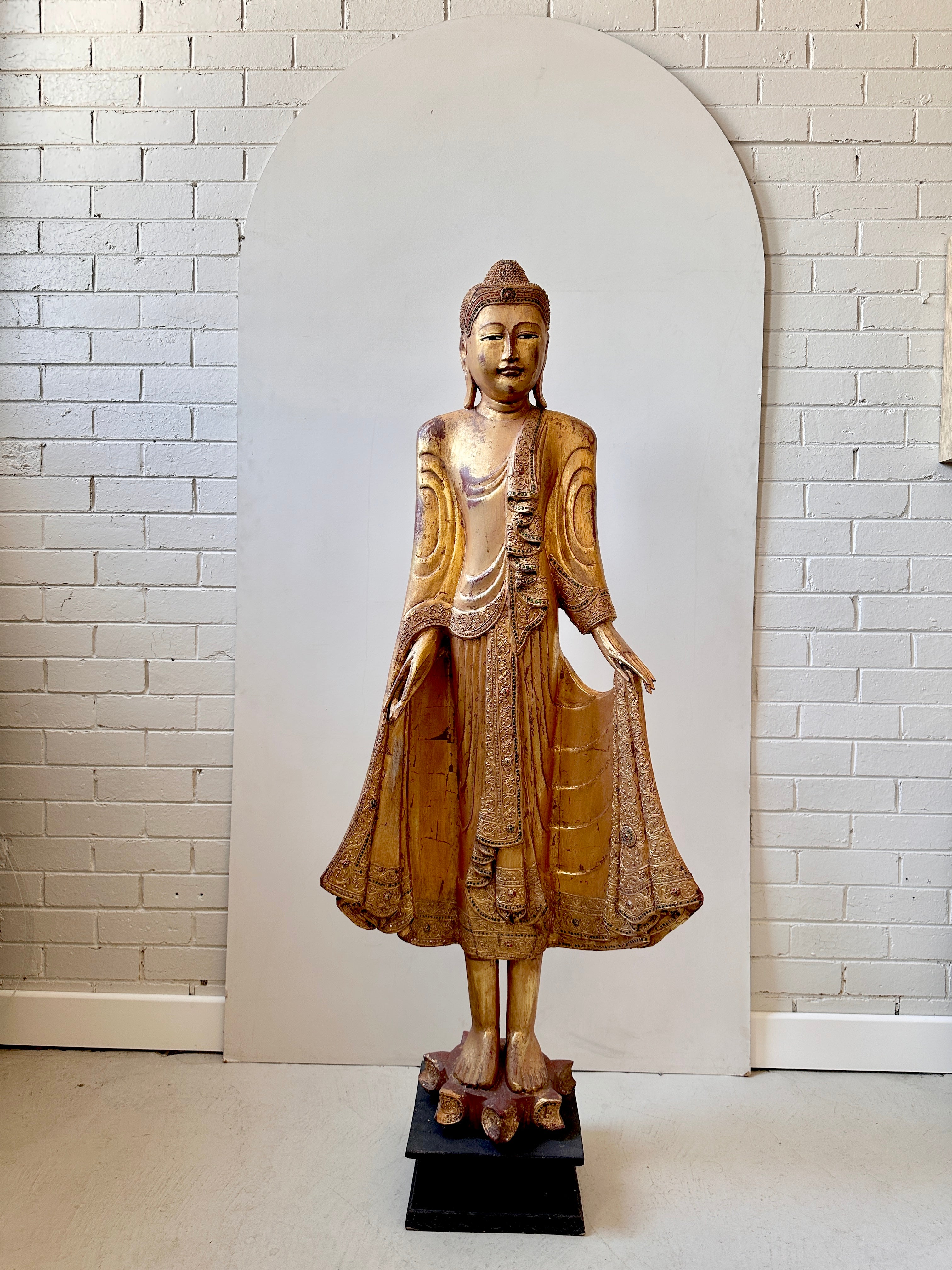 Large Antique Mandalay Gilt Wood Buddha 160cm