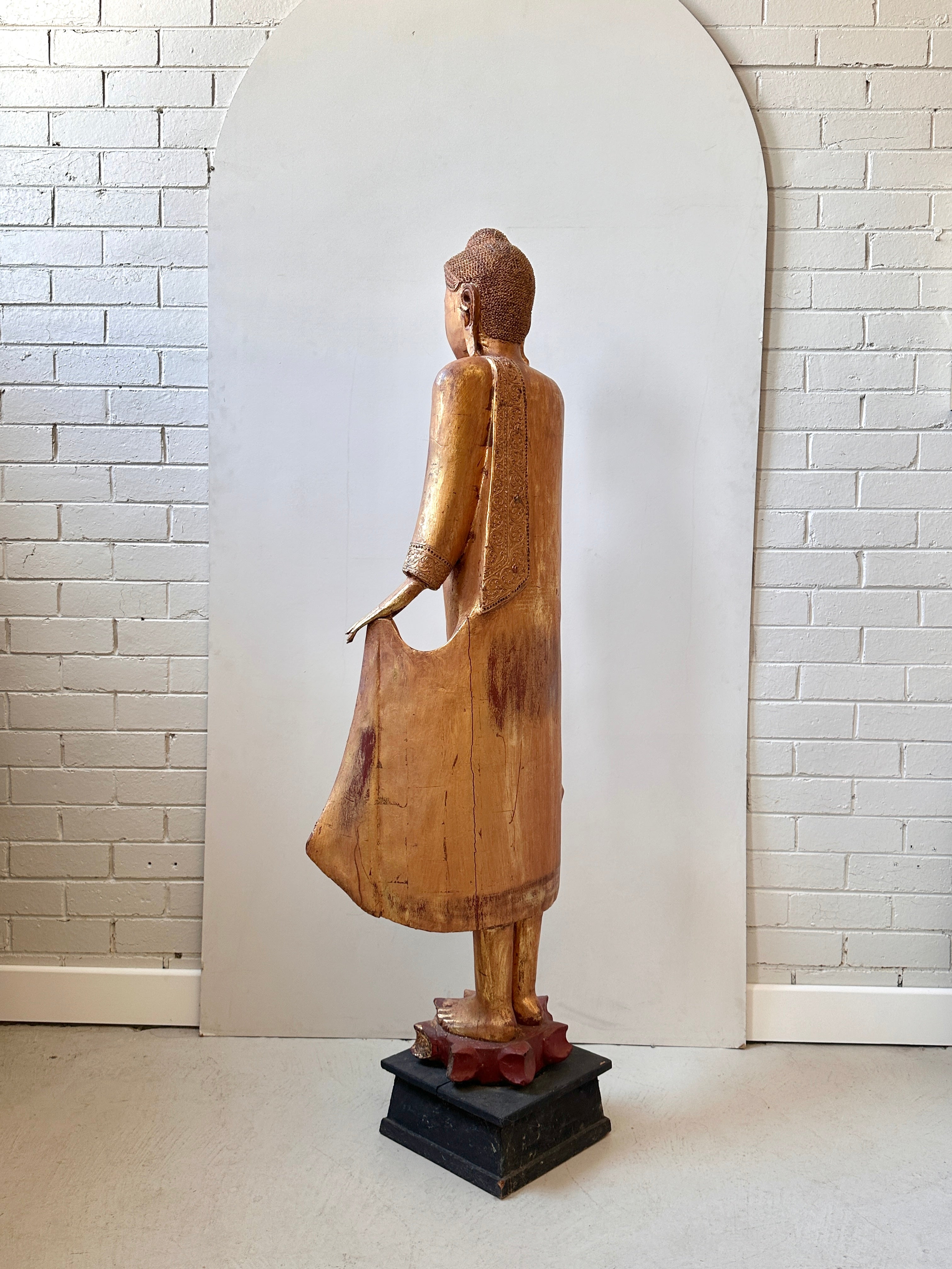 Large Antique Mandalay Gilt Wood Buddha 160cm