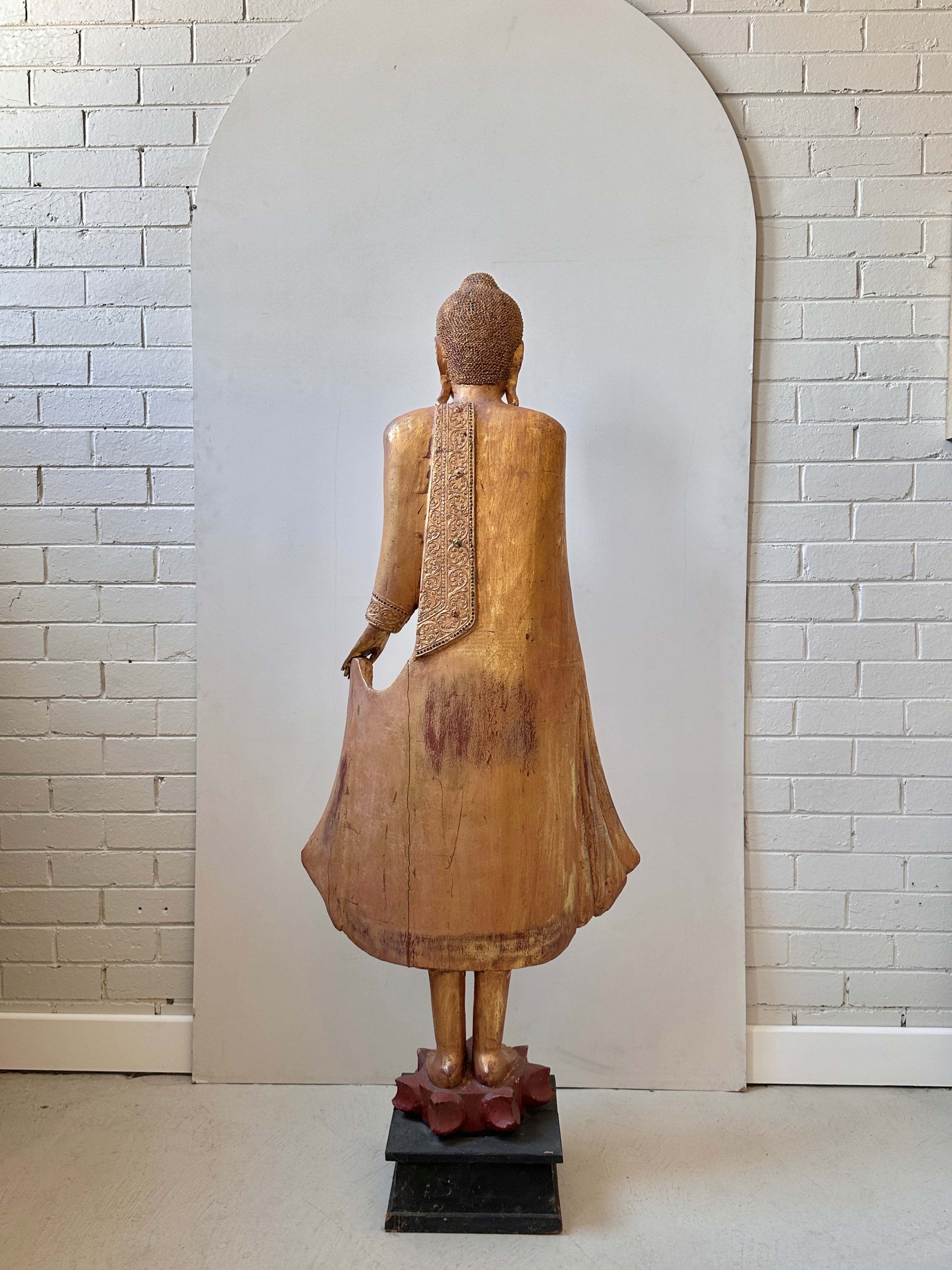 Large Antique Mandalay Gilt Wood Buddha 160cm