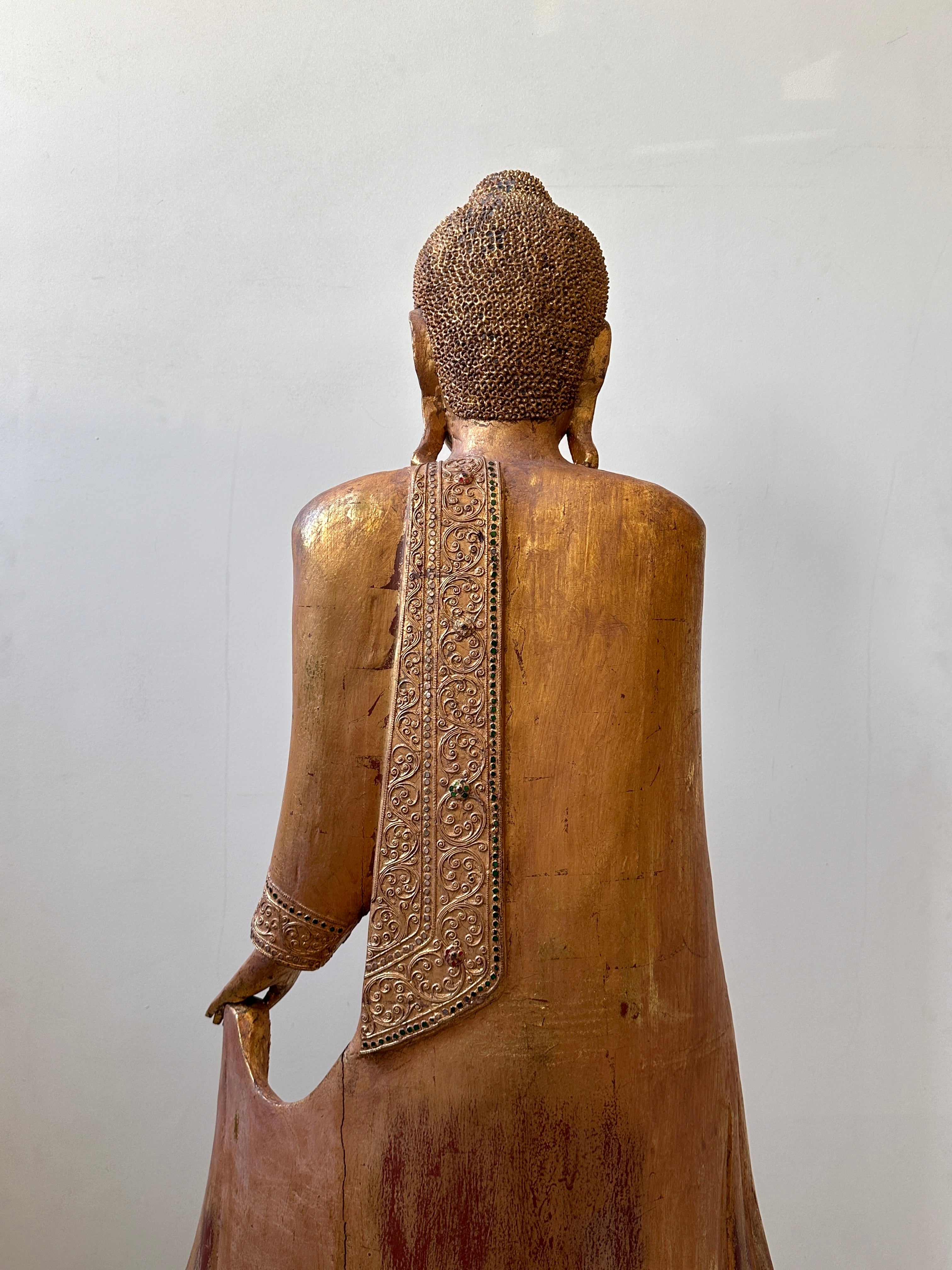 Large Antique Mandalay Gilt Wood Buddha 160cm