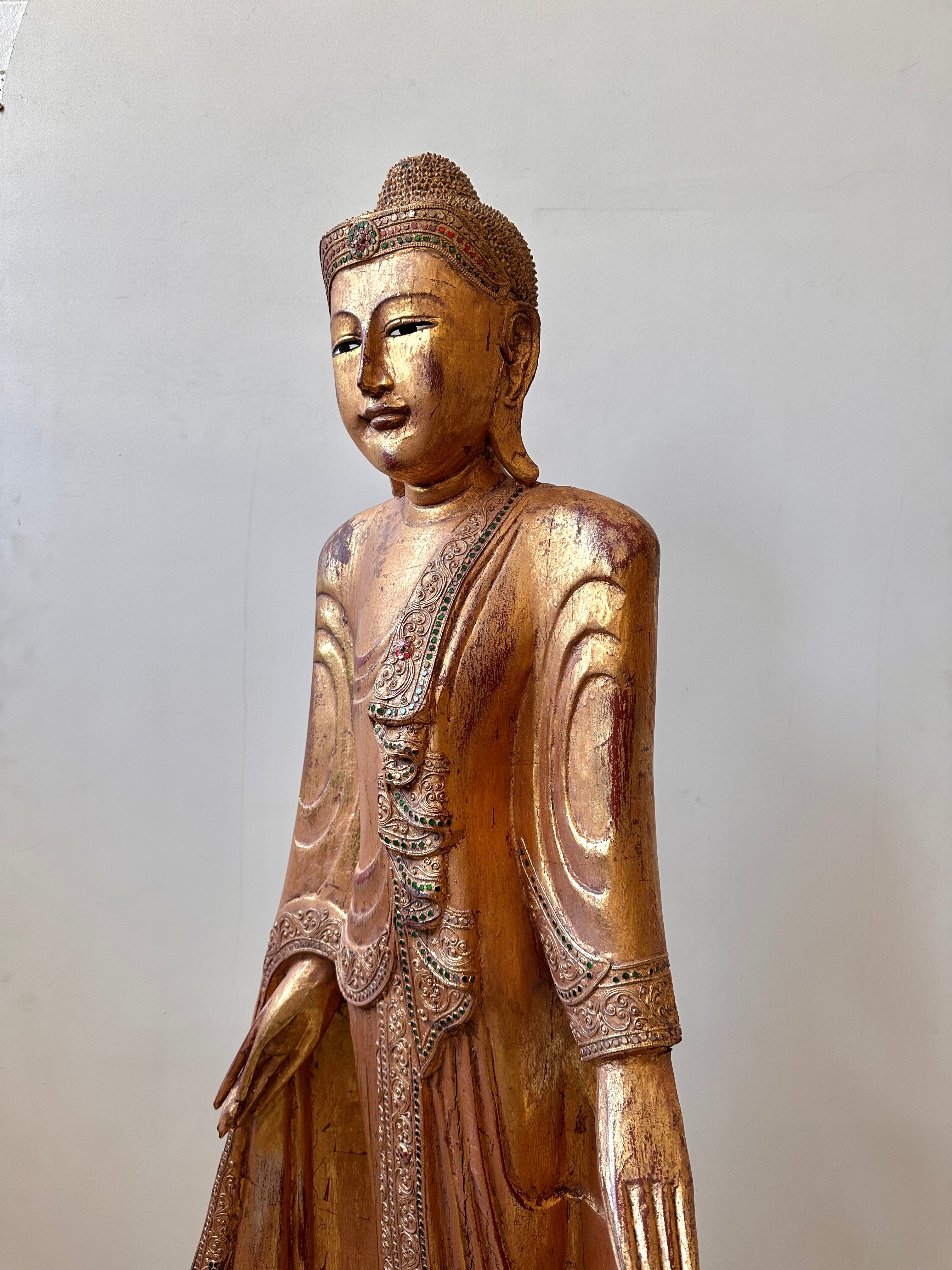 Large Antique Mandalay Gilt Wood Buddha 160cm