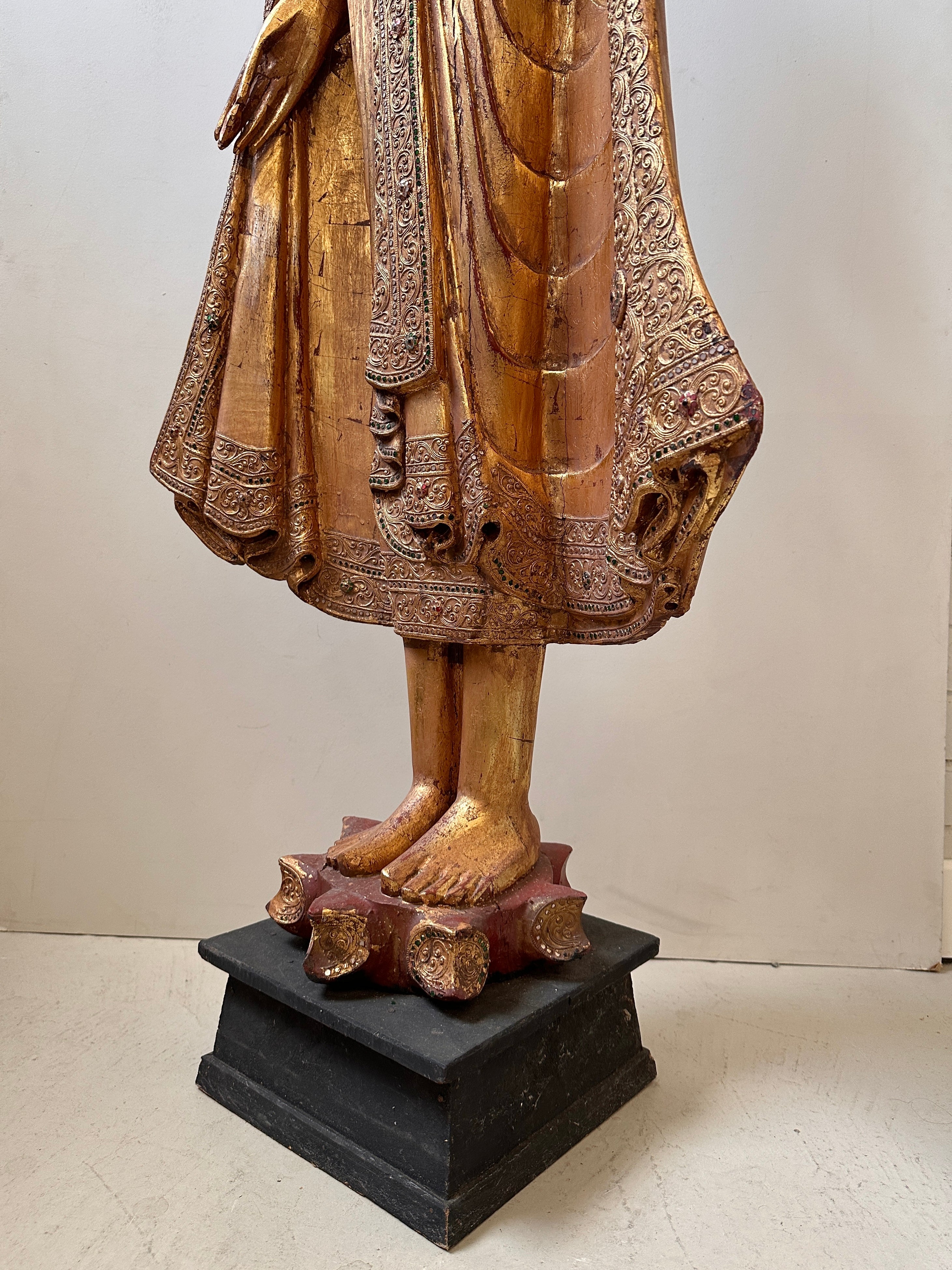 Large Antique Mandalay Gilt Wood Buddha 160cm