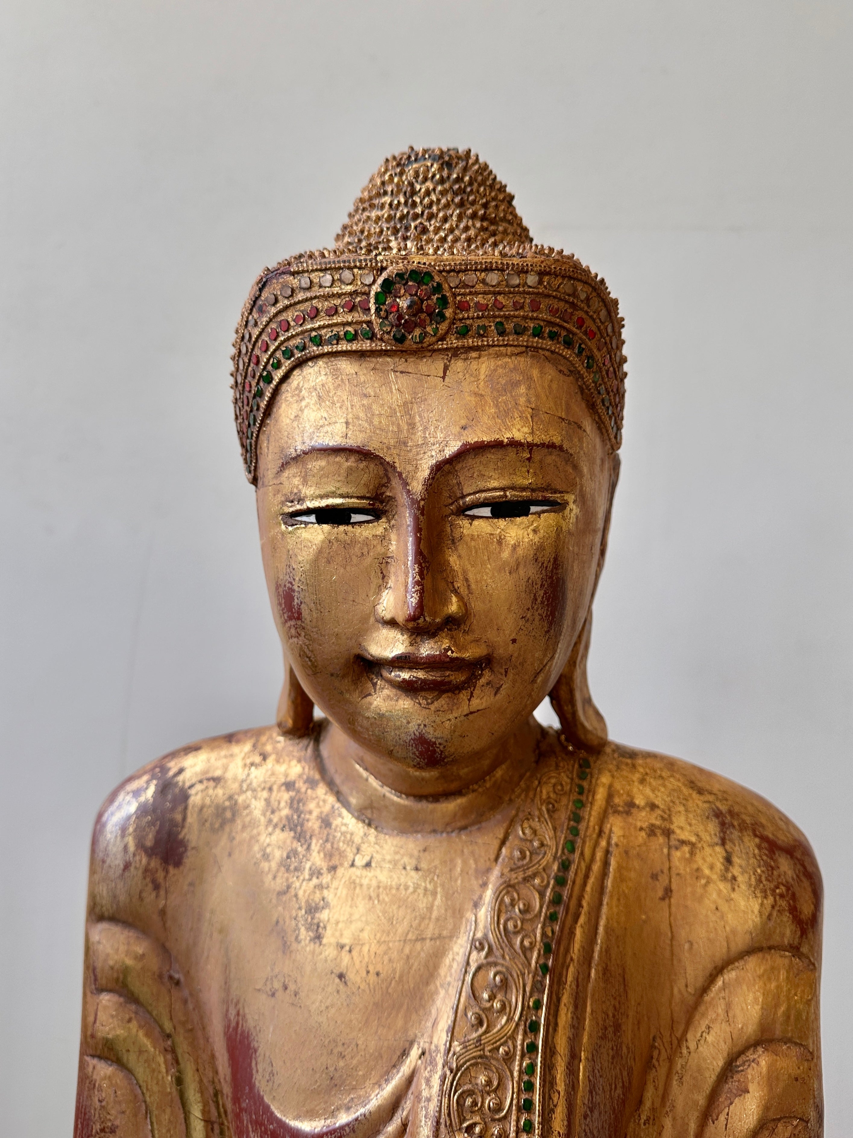 Large Antique Mandalay Gilt Wood Buddha 160cm