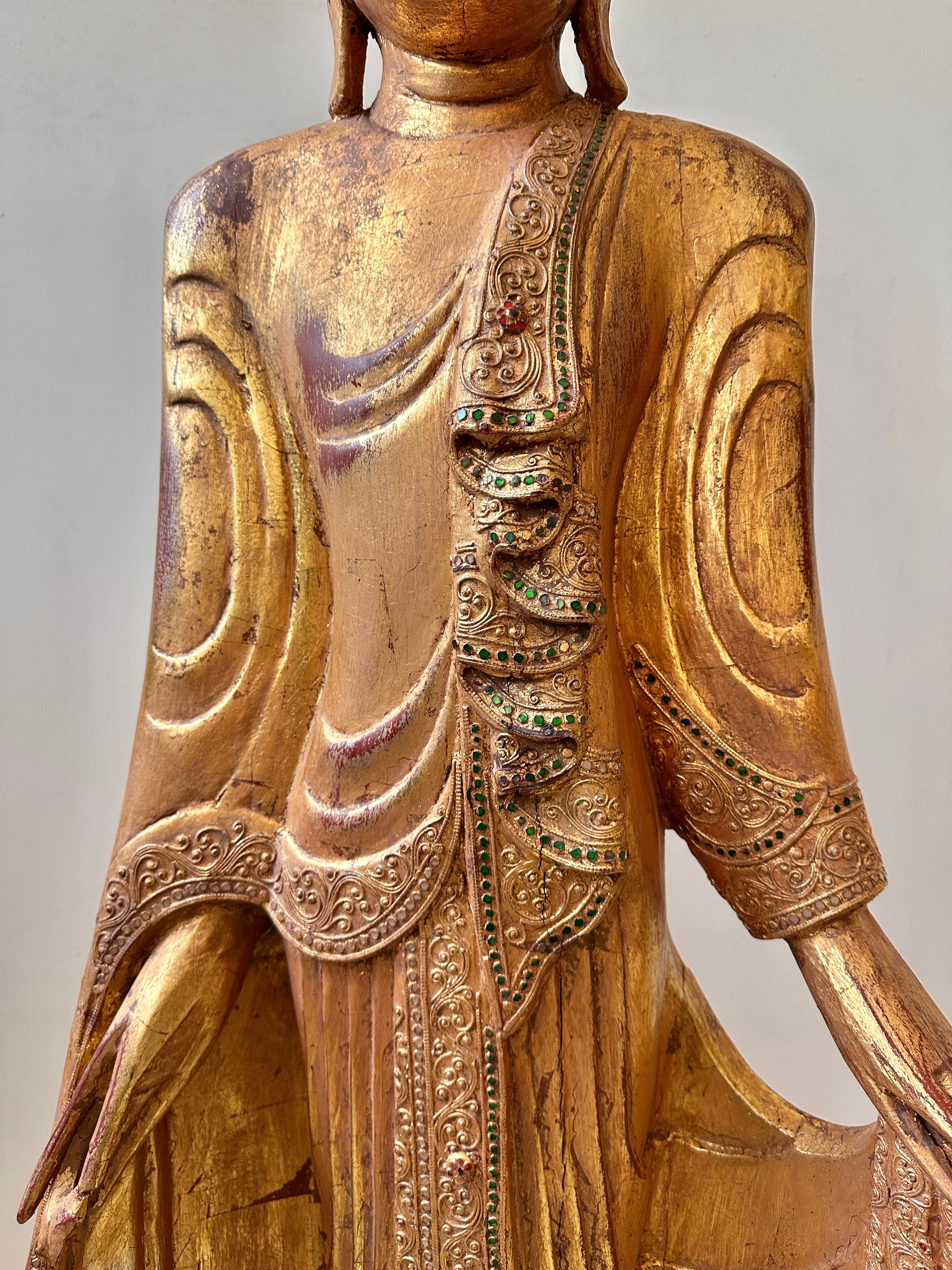 Large Antique Mandalay Gilt Wood Buddha 160cm