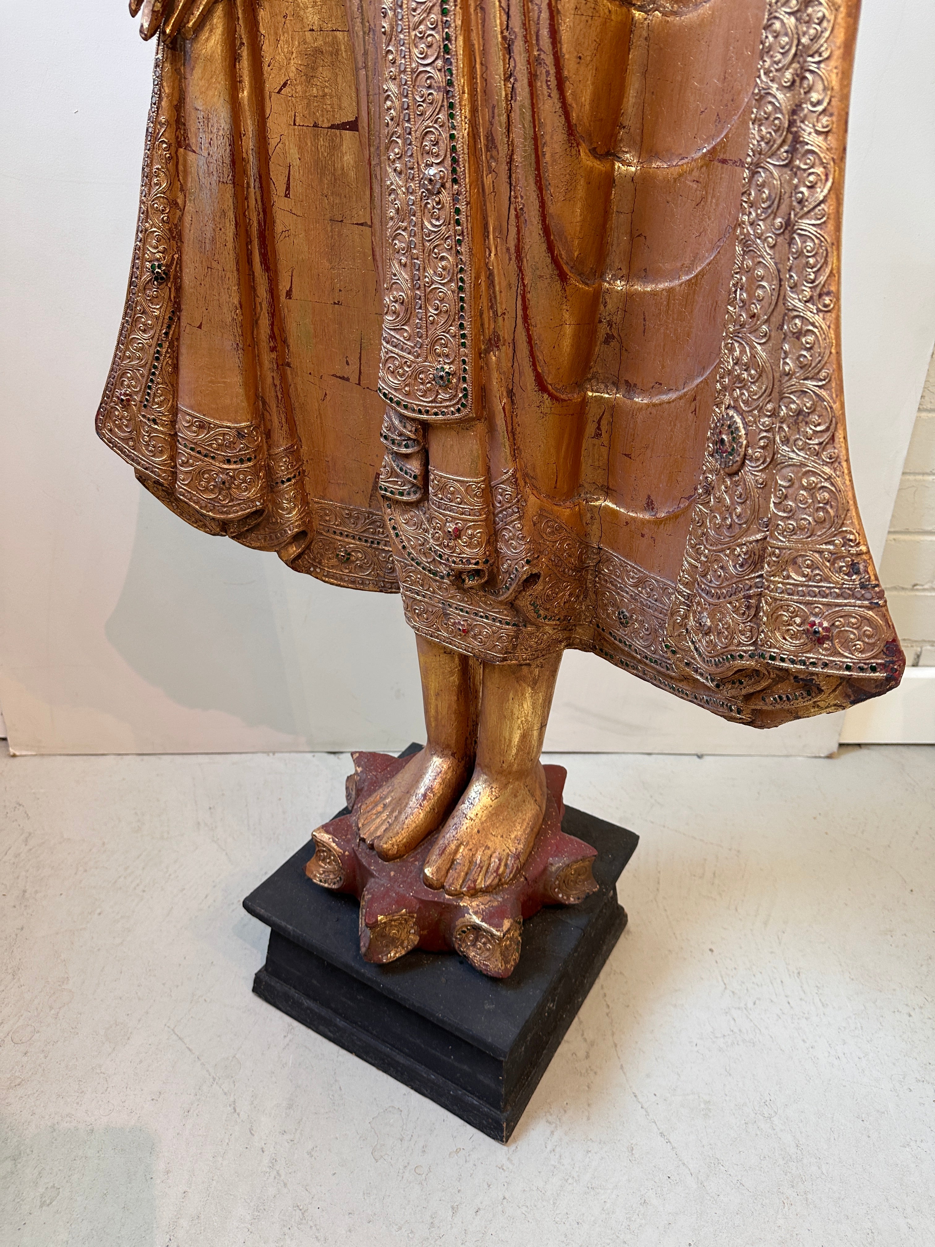 Large Antique Mandalay Gilt Wood Buddha 160cm