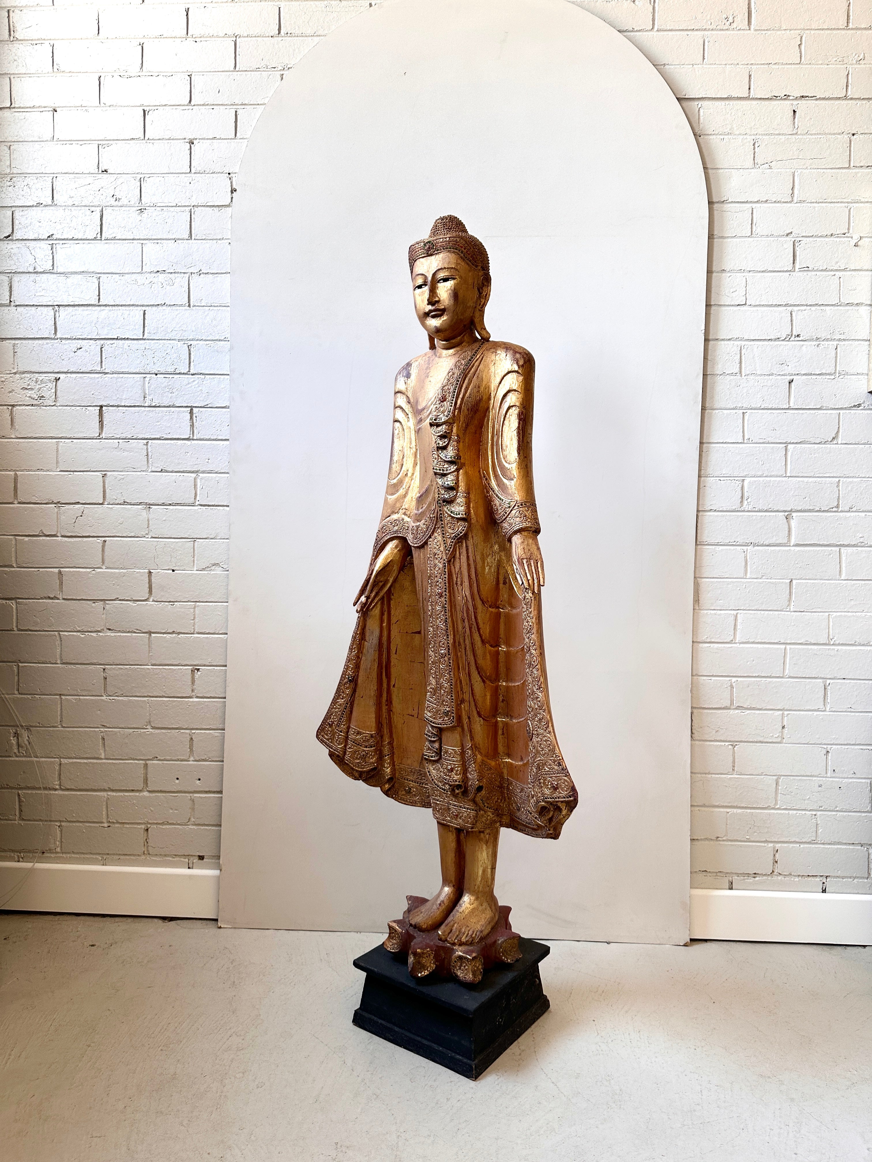 Large Antique Mandalay Gilt Wood Buddha 160cm