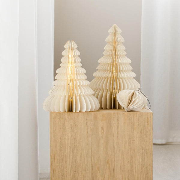 NORDIC ROOMS Standing Christmas Tree - 30cm & 36cm- Off White with Gold Glitter Edge & LED Lights