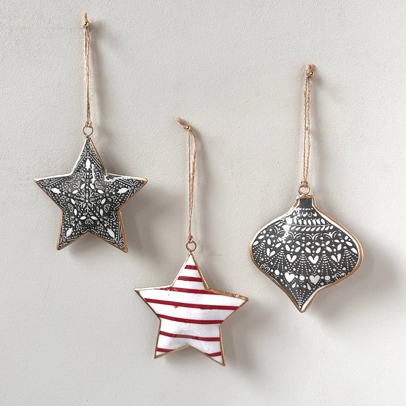 Recycled Metal Hanging Ornament  - Red Stripe Star