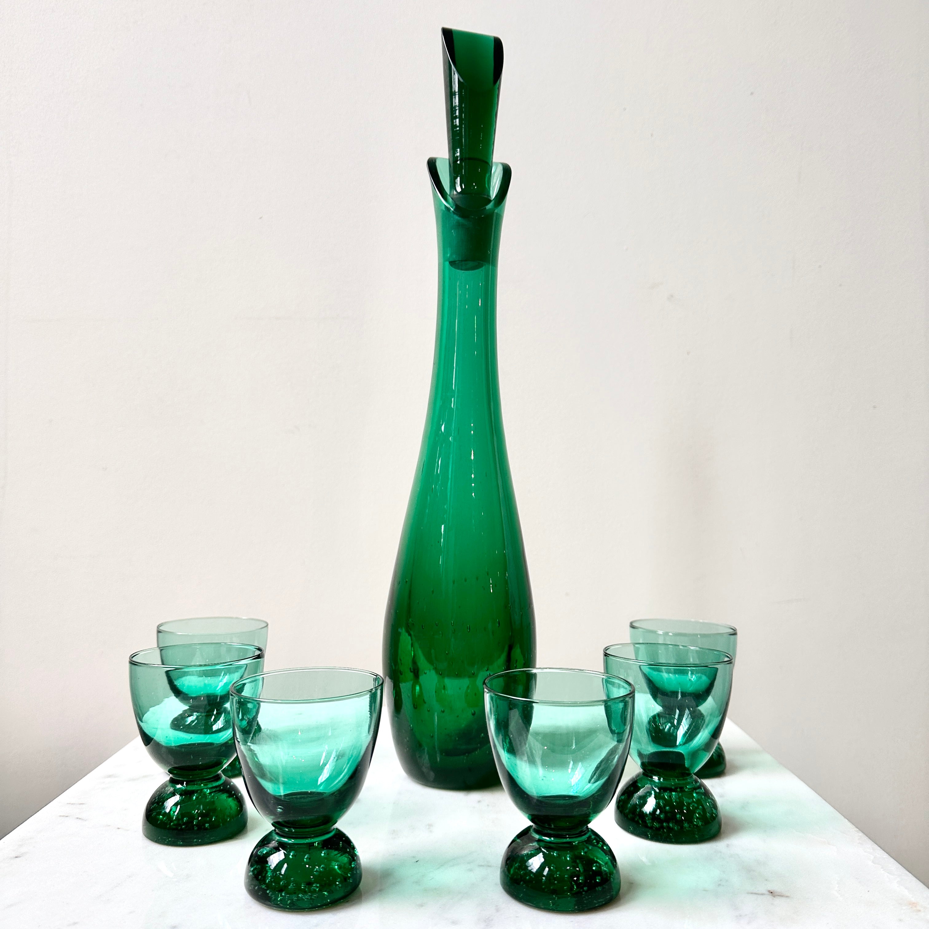 Vintage 1960s Murano Emerald Green Bullicante Glass Decanter