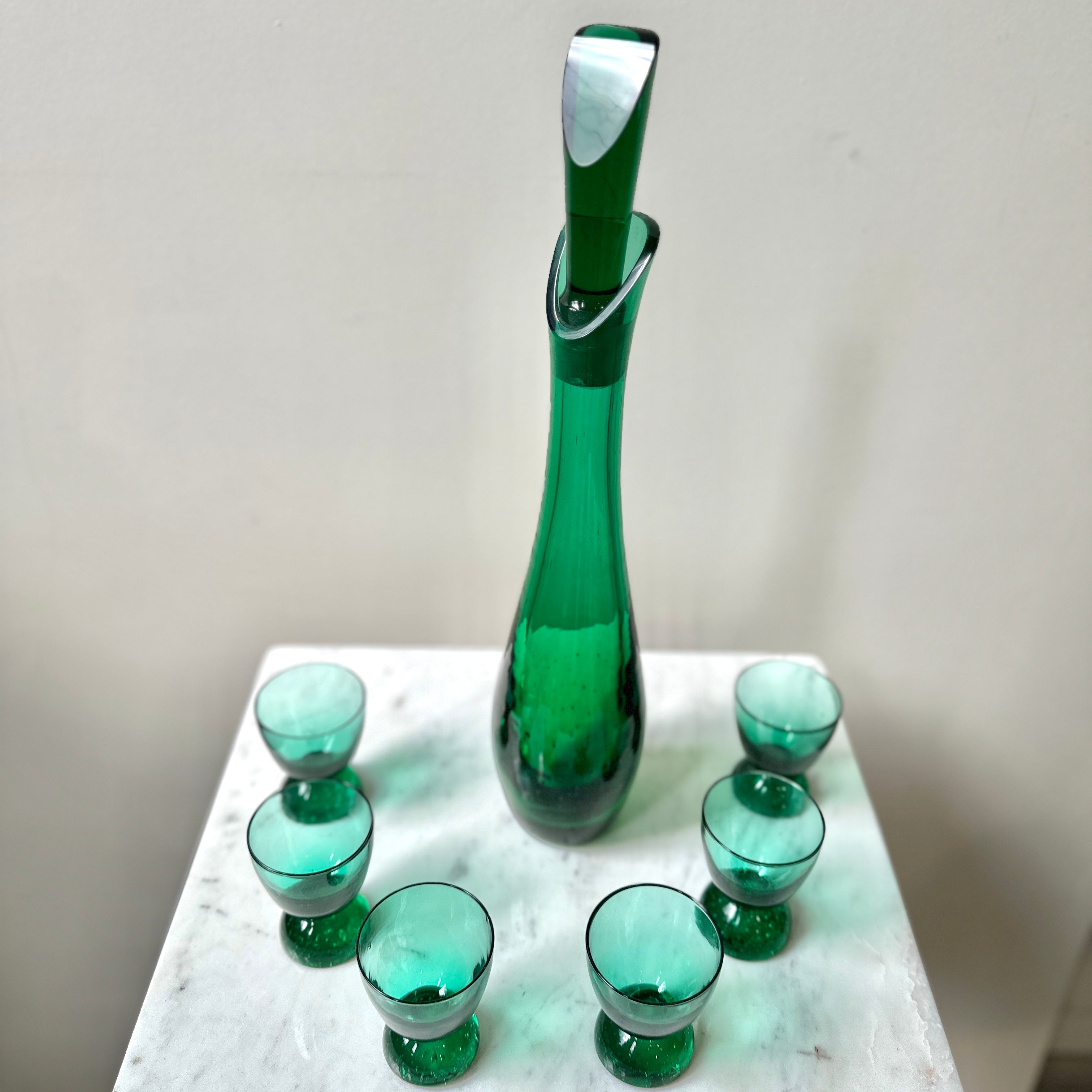 Vintage 1960s Murano Emerald Green Bullicante Glass Decanter