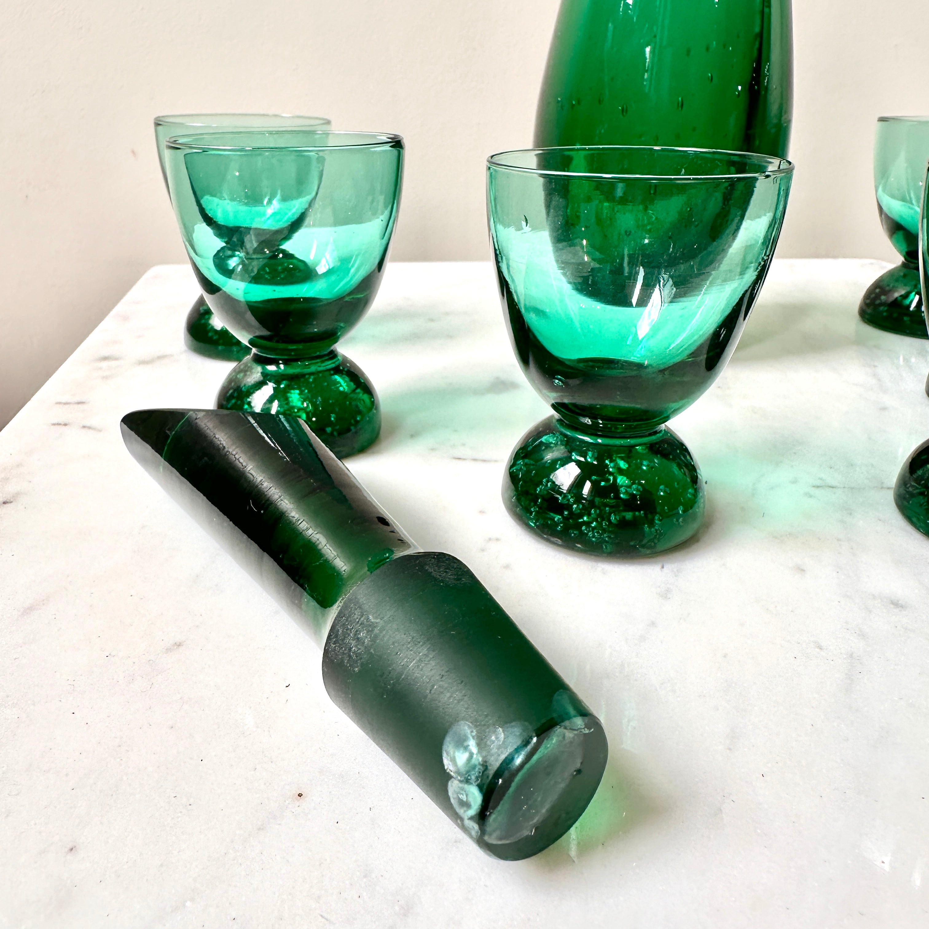 Vintage 1960s Murano Emerald Green Bullicante Glass Decanter