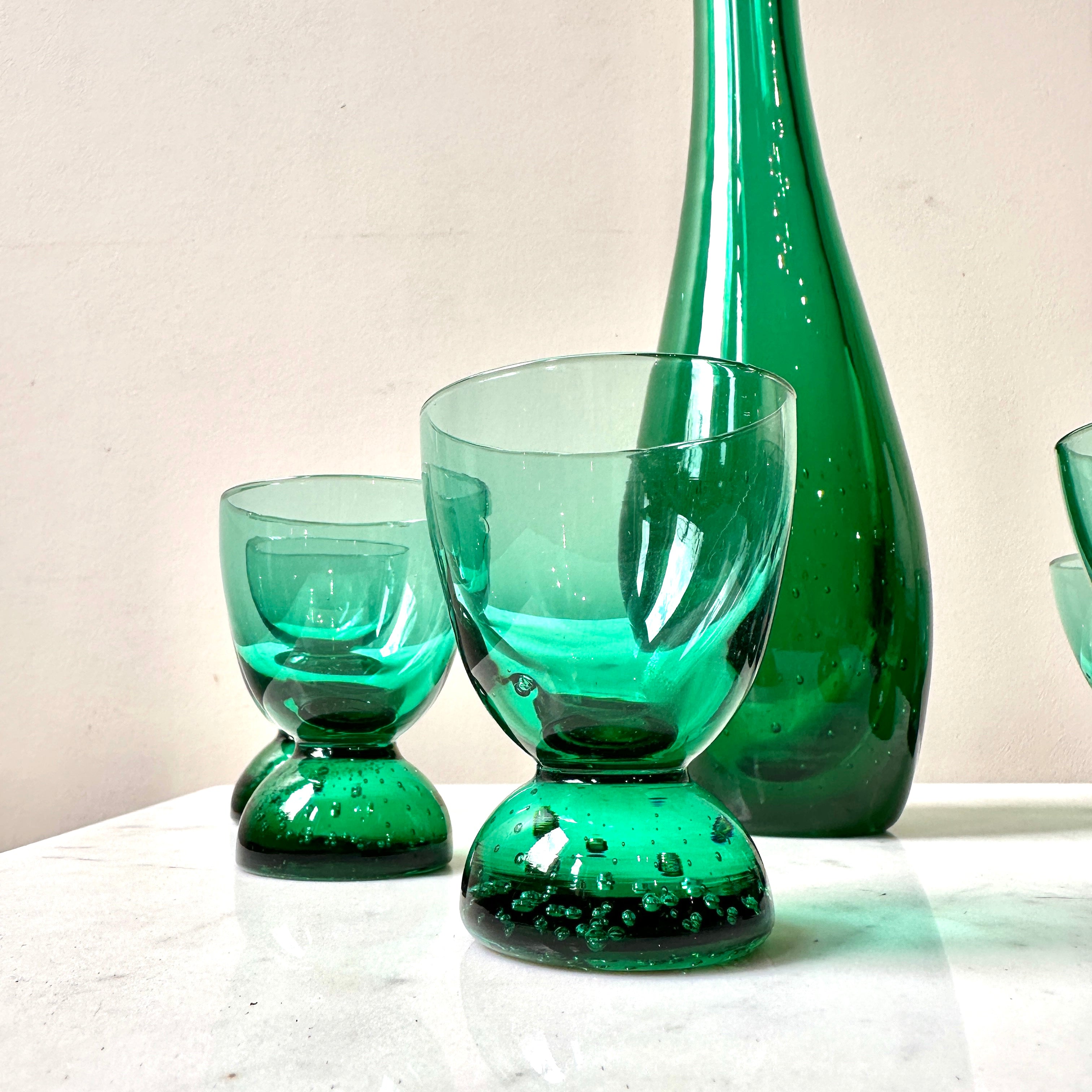 Vintage 1960s Murano Emerald Green Bullicante Glass Decanter