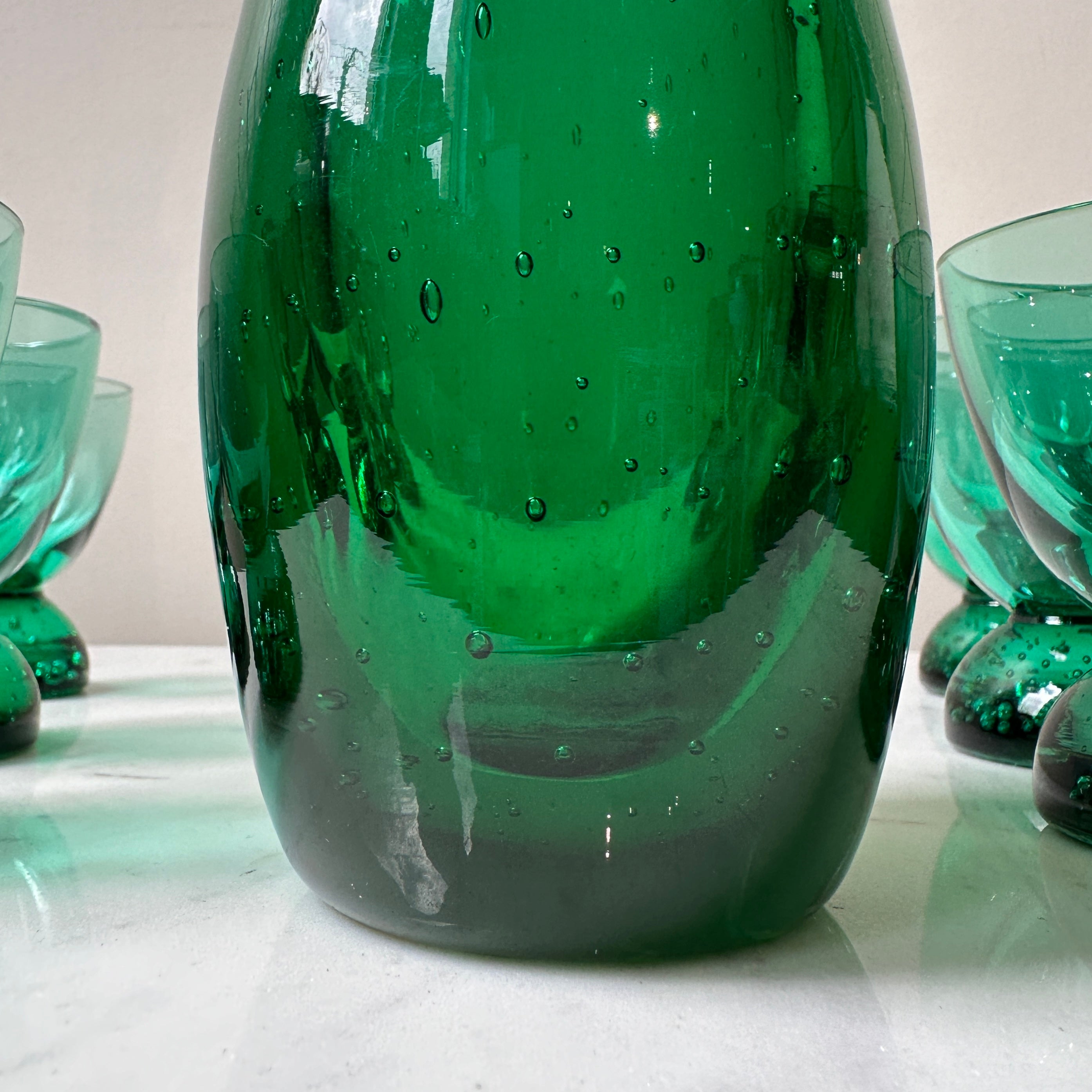 Vintage 1960s Murano Emerald Green Bullicante Glass Decanter