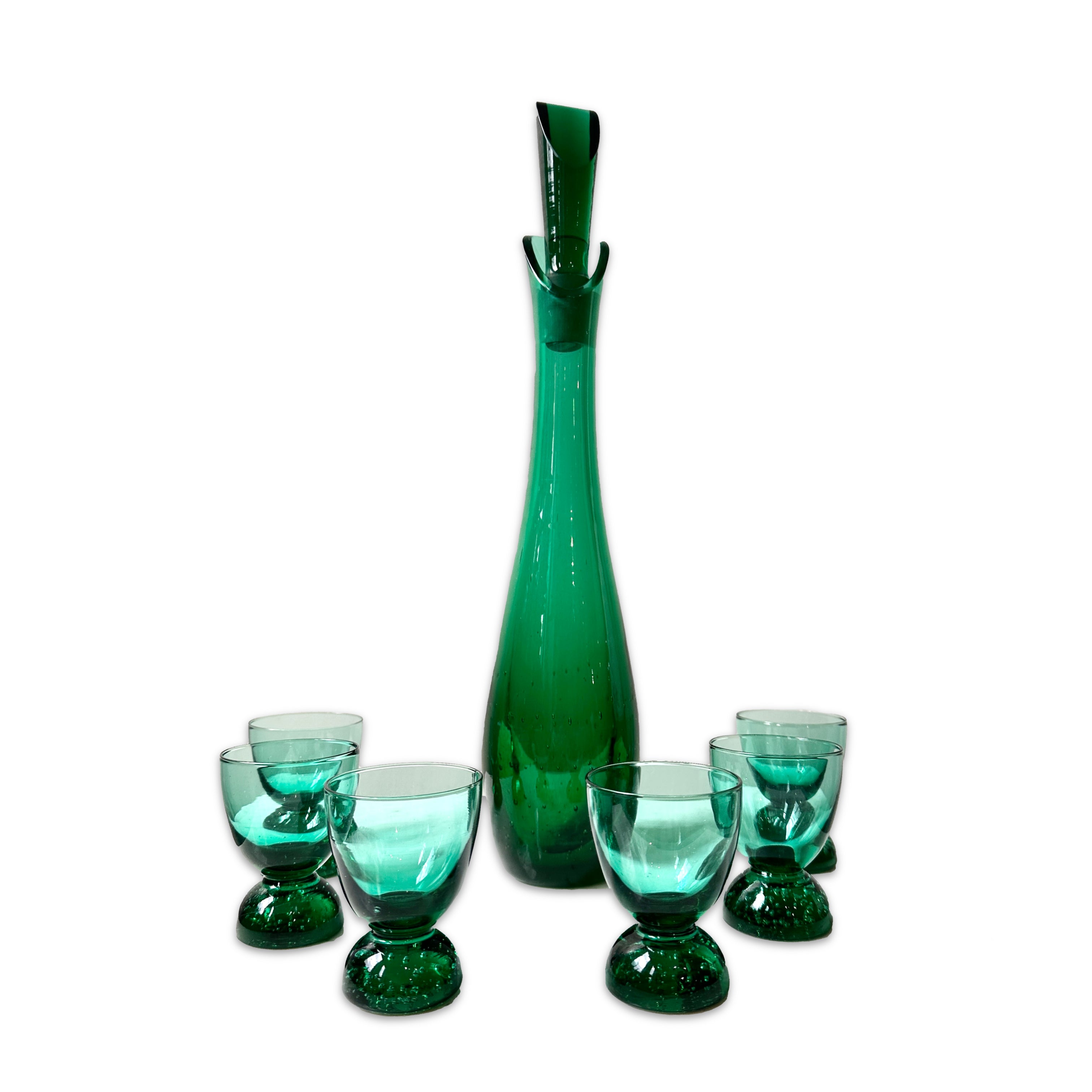 Vintage 1960s Murano Emerald Green Bullicante Glass Decanter