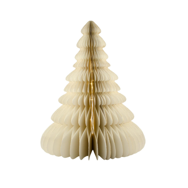 Standing Christmas Tree - 30cm - Off White with Gold Glitter Edge & LED Lights