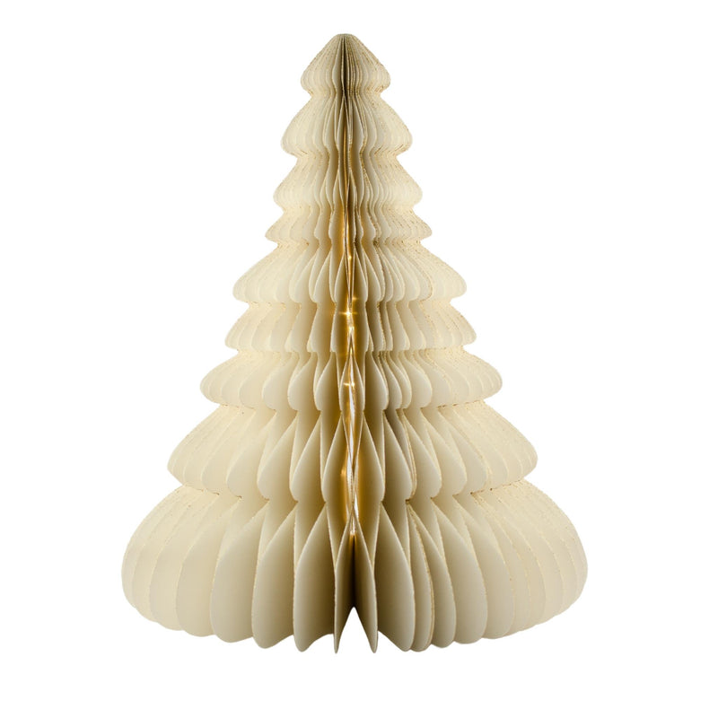 Standing Christmas Tree - 36cm - Off White with Gold Glitter Edge & LED Lights