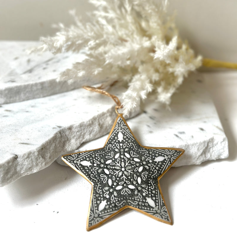 Recycled Metal Hanging Ornament  - Grey Star