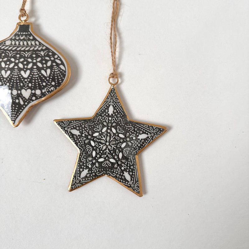 Recycled Metal Hanging Ornament  - Grey Star