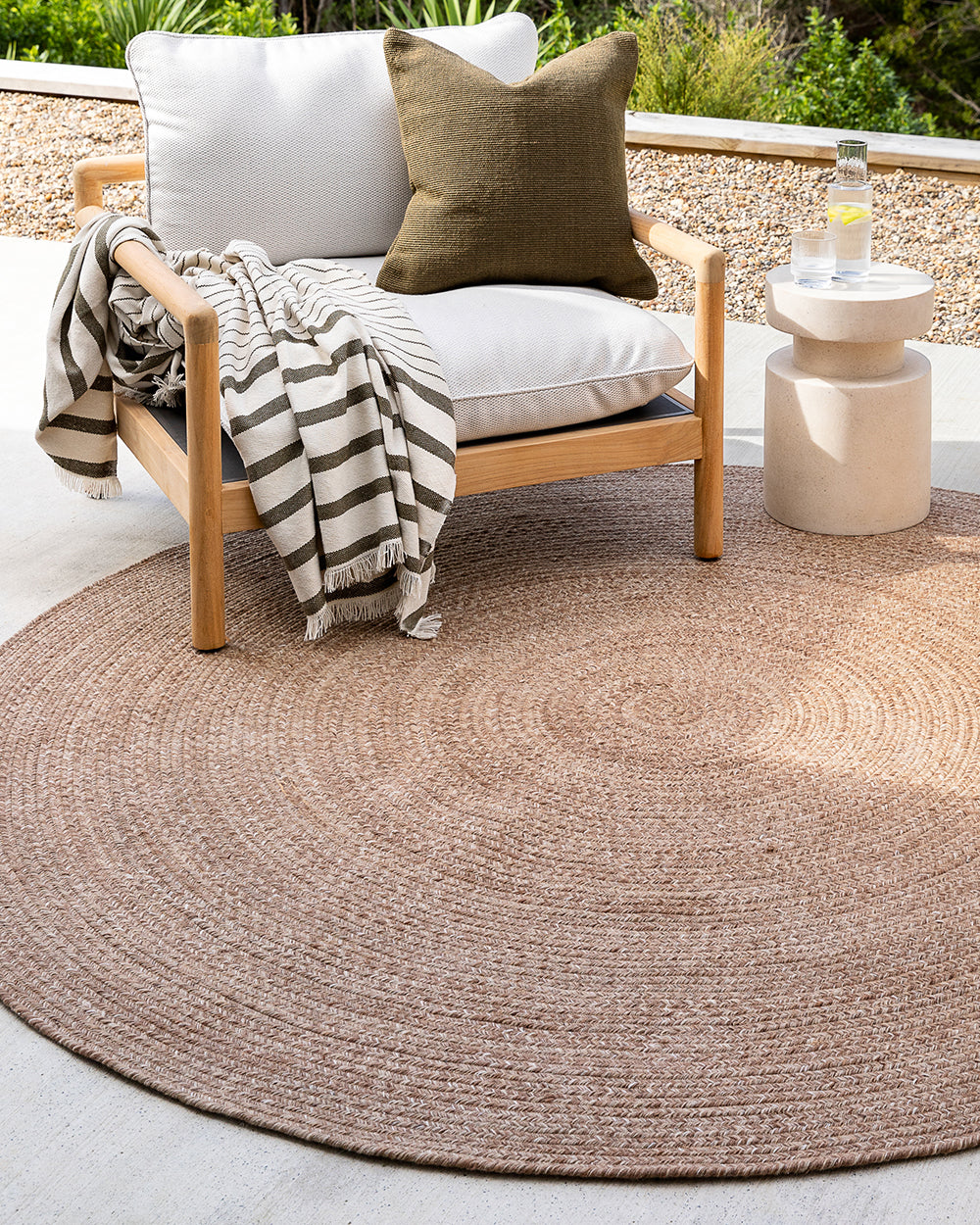 Mornington Indoor Outdoor Round Rug - Teak. Rodwell and Astor