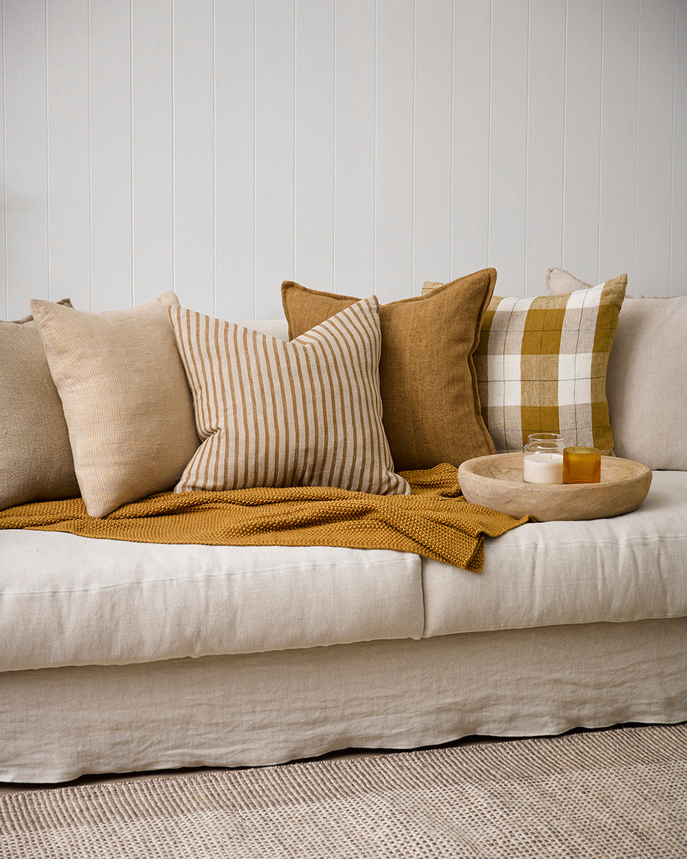 BAYA Sandridge Cushion - Linen/Ochre 50 x 50cm