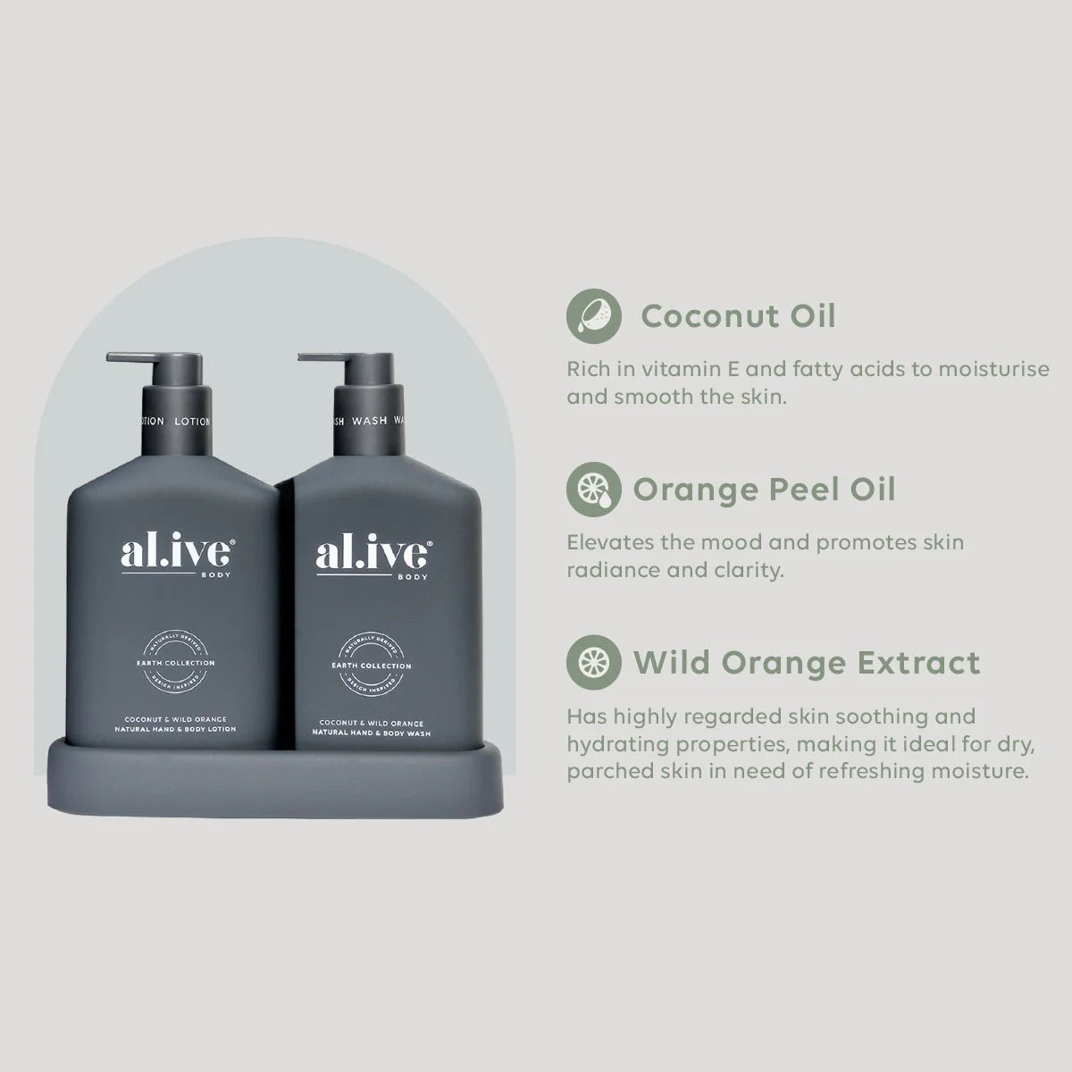 al.ive Wash & Lotion Duo +Tray - Coconut & Wild Orange