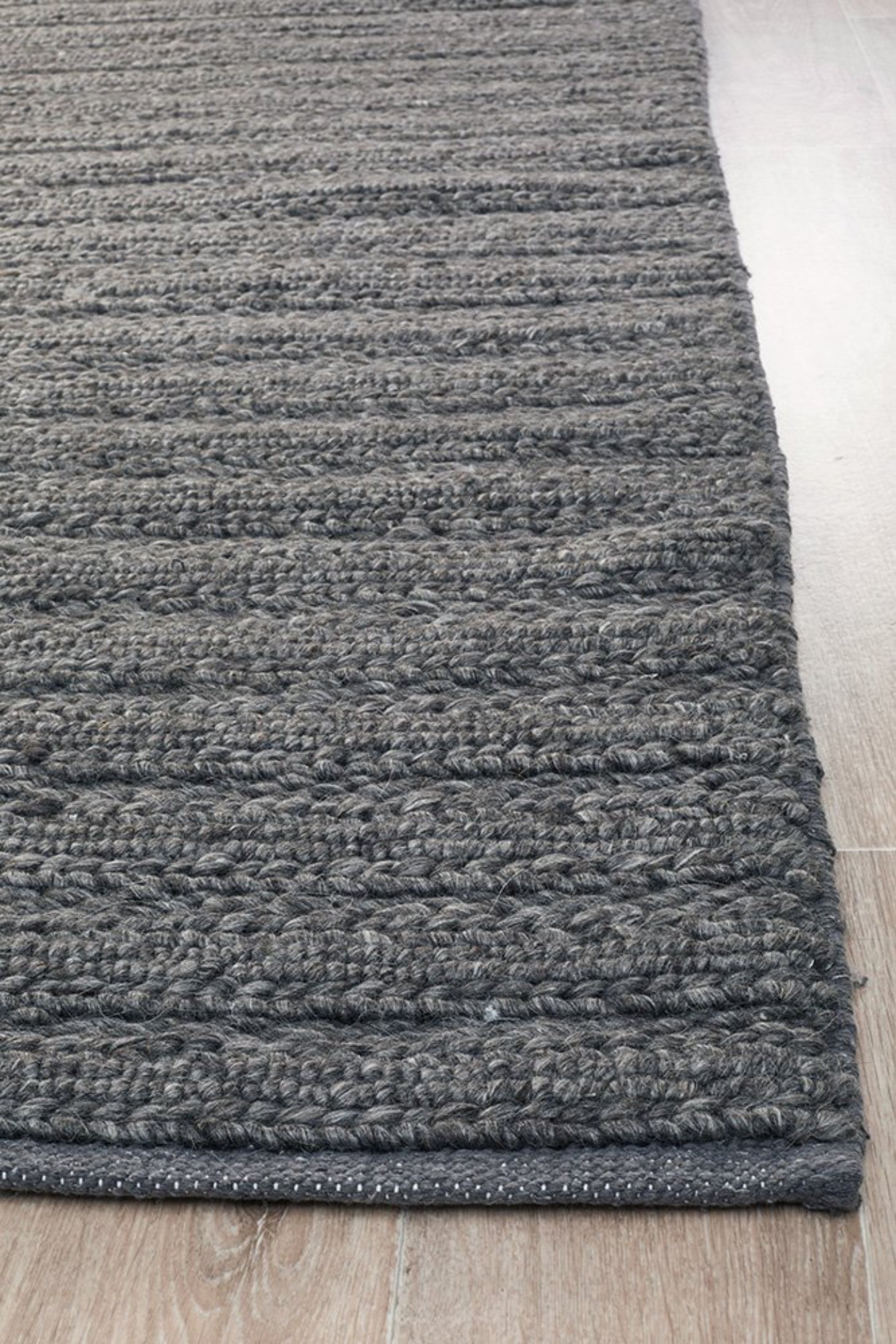 HARVEST  Braided Wool Rug - Charcoal