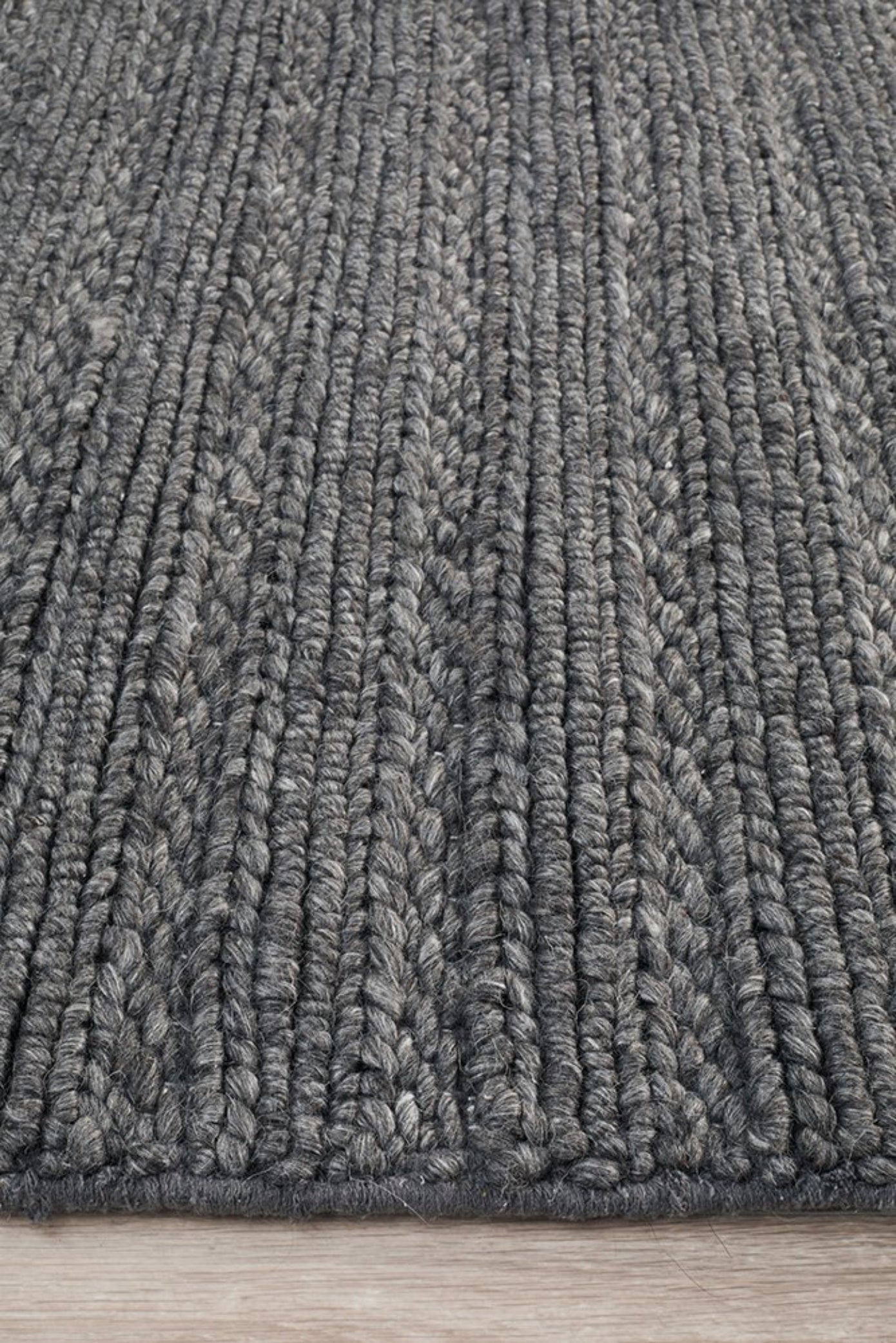 HARVEST  Braided Wool Rug - Charcoal