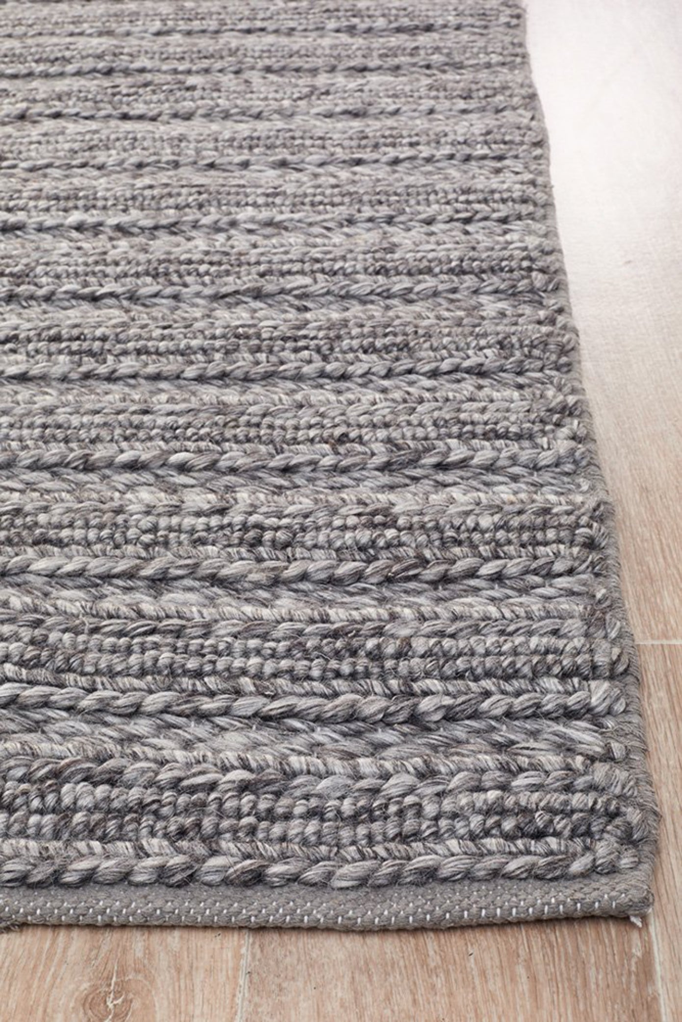 HARVEST  Braided Wool Rug - Steel