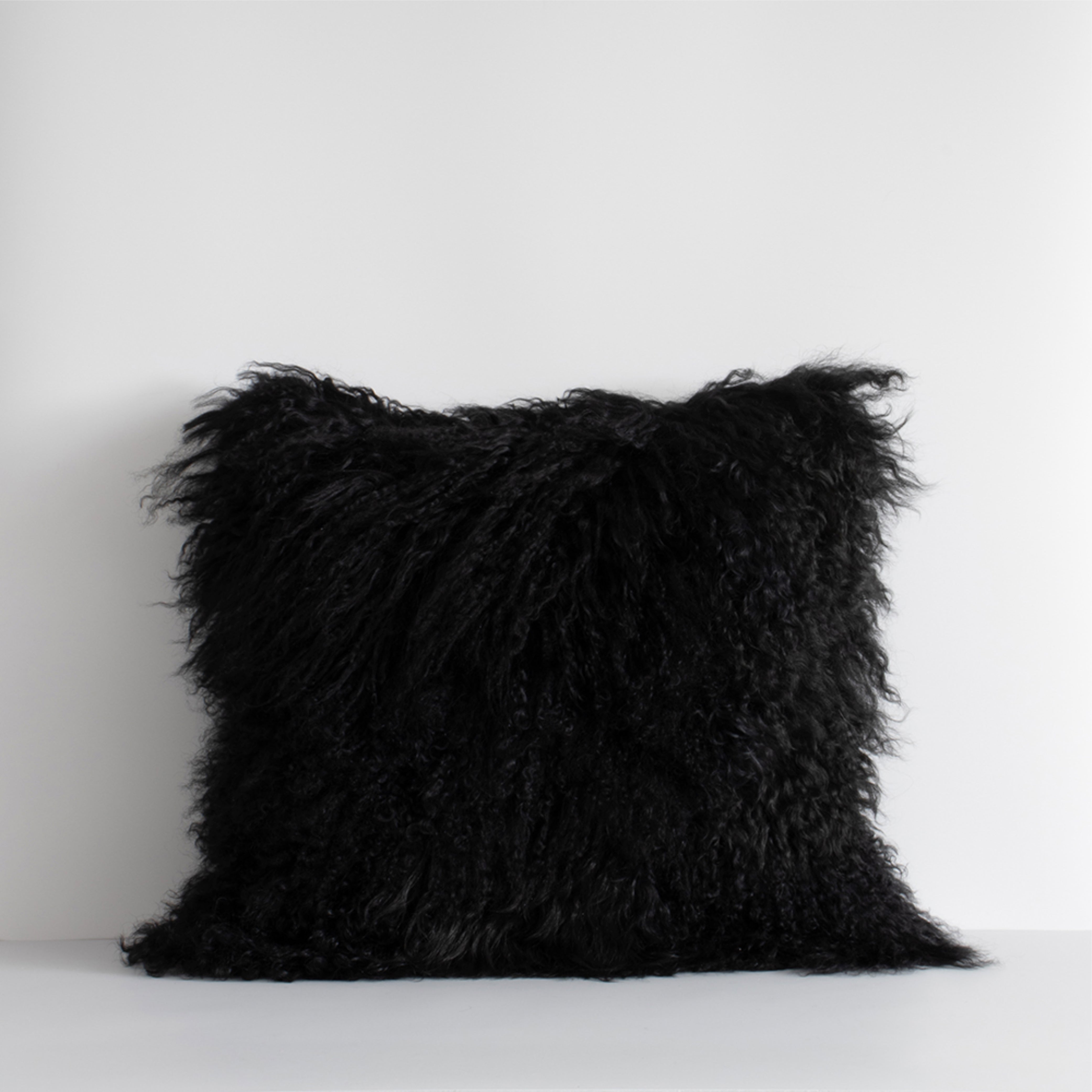 Rodwell and Astor - BAYA Meru Cushion - Tibetan Lamb Hide - Black 